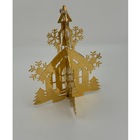 VTG Danbury Mint 1981 Gold Plated Christmas Tree Ornament The County Church - Picture 3 of 6